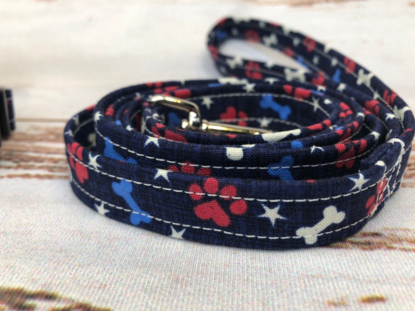 Dog harness, Harness and leash, step in harness, standard harness, dog harness set, patriotic, paw print, red white and blue, stars, paws