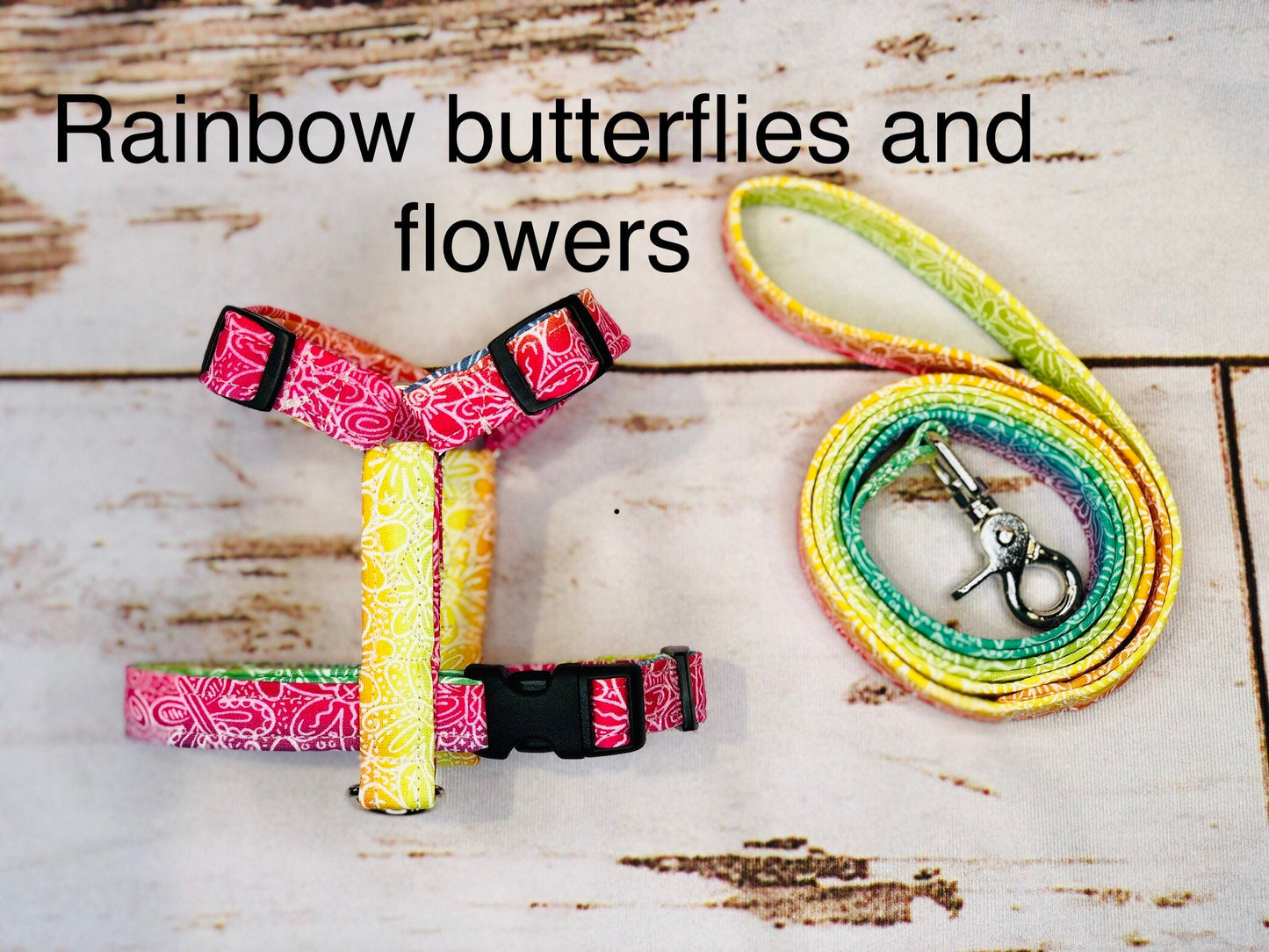 Dog harness, Harness and leash, step in harness, dog harness set, standard harness, roman dog harness, adjustable, rainbow butterflies