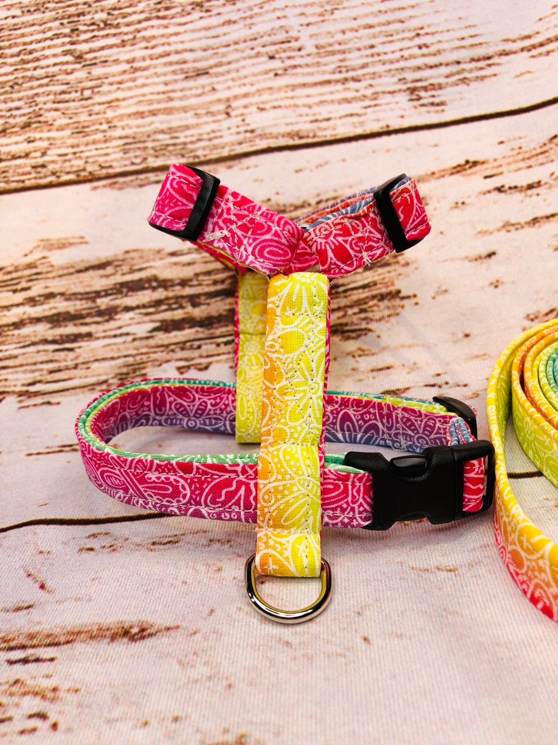 Dog harness, Harness and leash, step in harness, dog harness set, standard harness, roman dog harness, adjustable, rainbow butterflies
