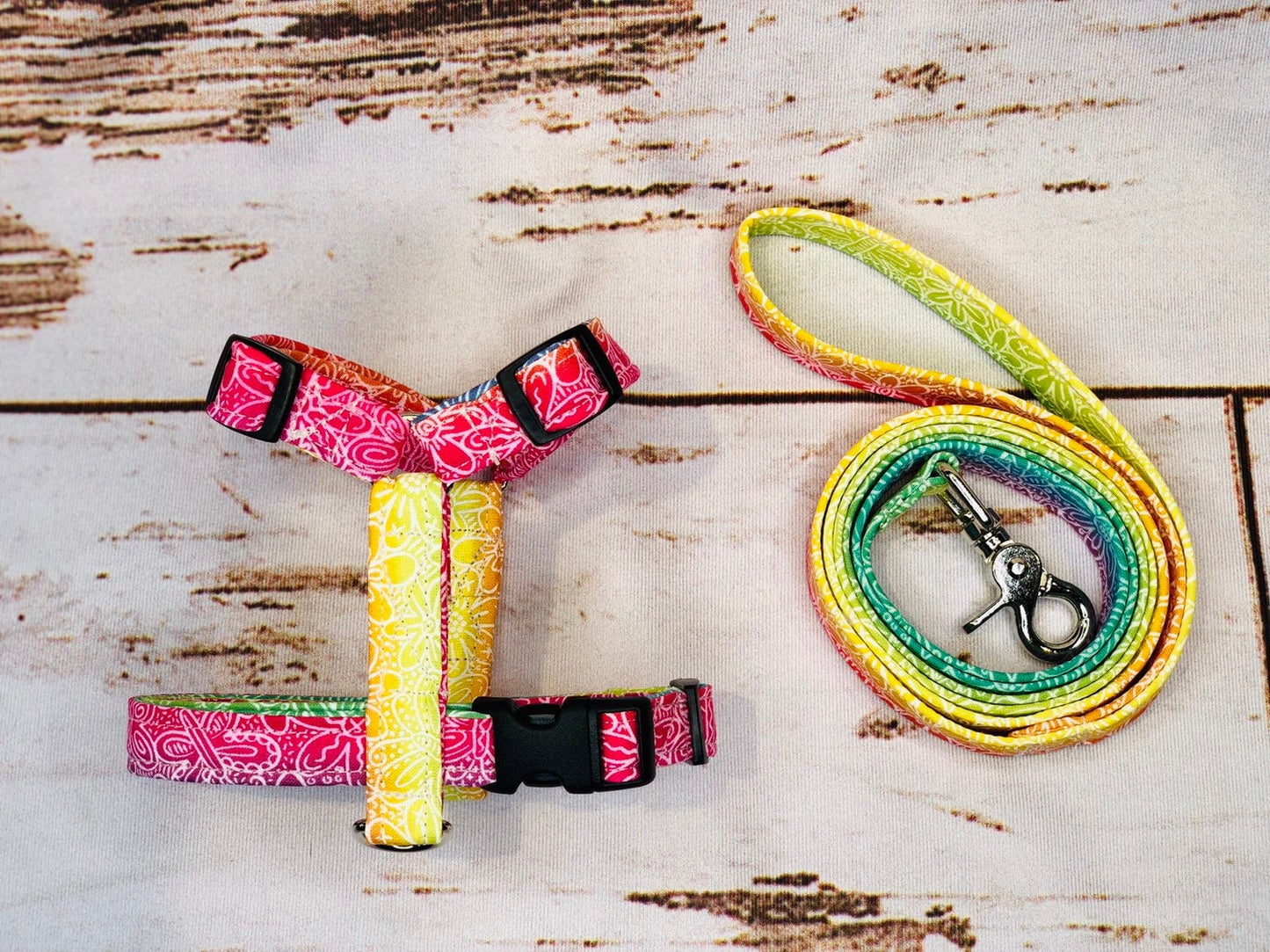 Dog harness, Harness and leash, step in harness, dog harness set, standard harness, roman dog harness, adjustable, rainbow butterflies