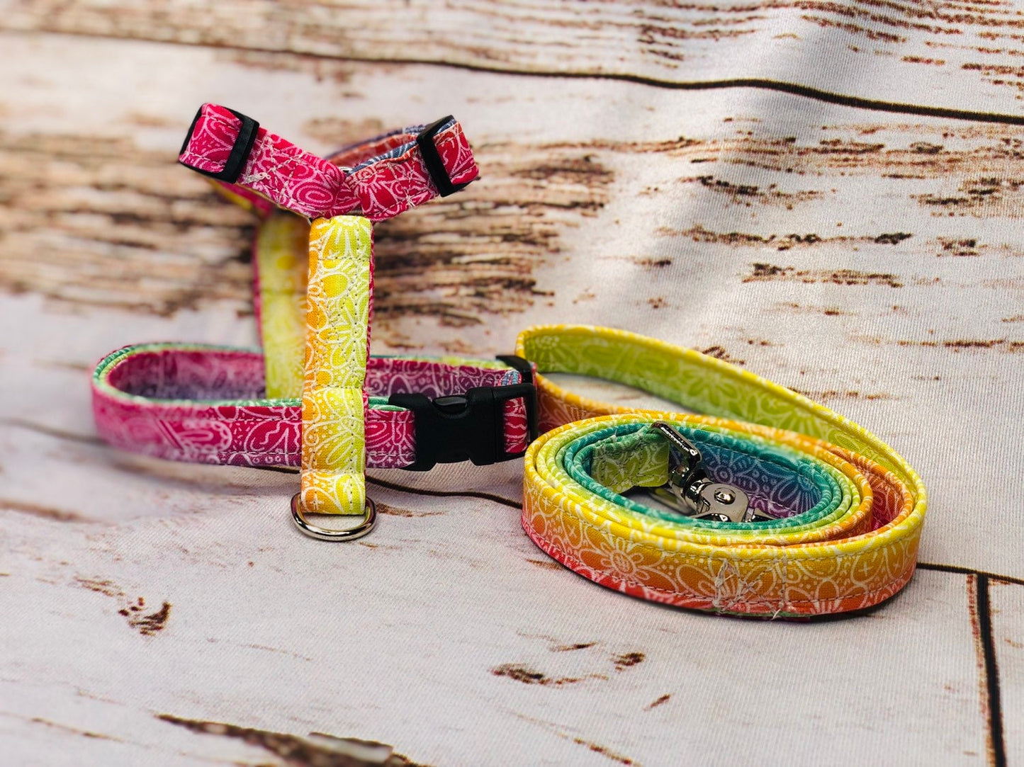 Dog harness, Harness and leash, step in harness, dog harness set, standard harness, roman dog harness, adjustable, rainbow butterflies