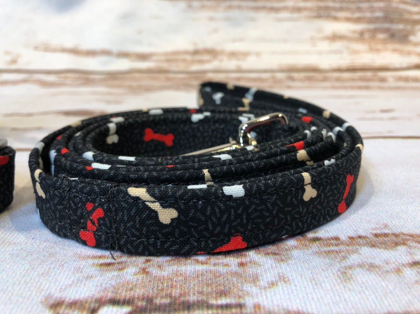 Dog harness, Harness and leash, step in harness, standard harness, adjustable harness, leash,  boy dog harness, bones on black, bone print