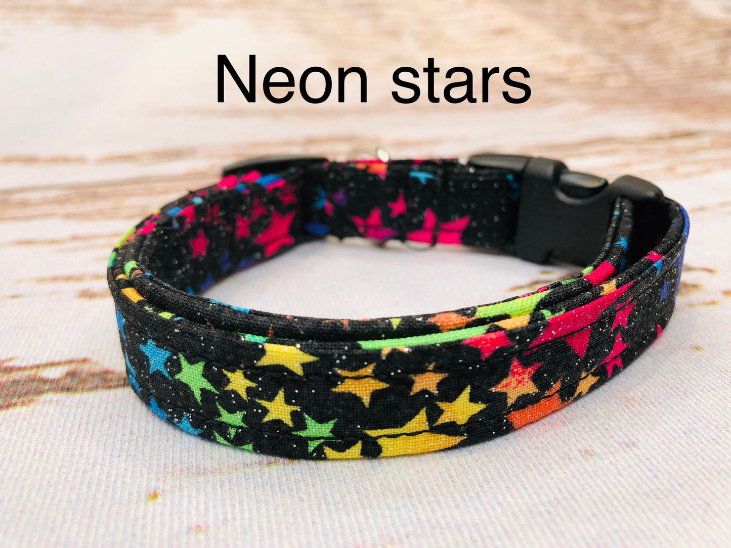 Dog Collar, girl dog collar, neon stars dog collar, adjustable collar, buckle dog collar, martingale, nylon, female dog collar, neon stars