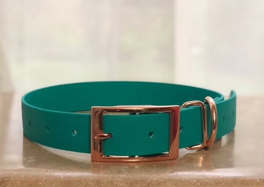 Biothane dog collar, teal dog collar, dog collar, buckle dog collar, waterproof collar, teal, rose gold hardware, unisex dog collar