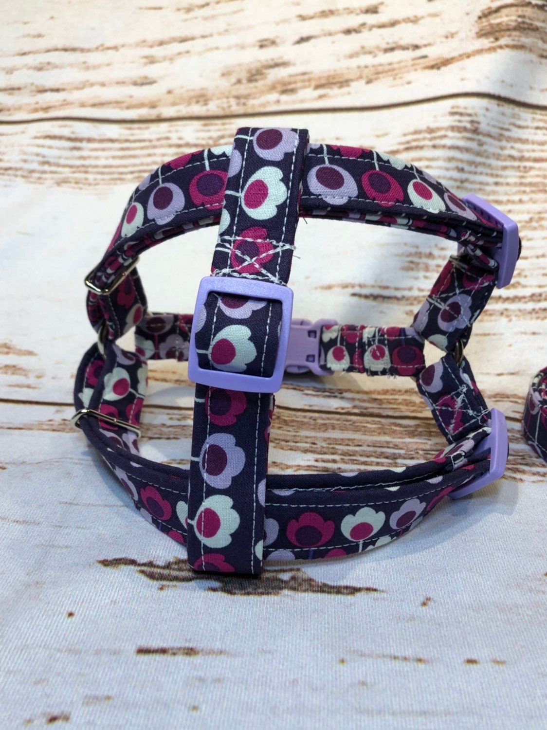 Dog harness, Harness and leash, step in harness, standard harness, dog harness set, adjustable harness, floral dog harness, tulips, purple