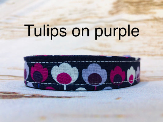 Dog Collar, girl dog collar, floral dog collar, adjustable collar, buckle dog collar, floral dog collar, tulips, purple dog collar