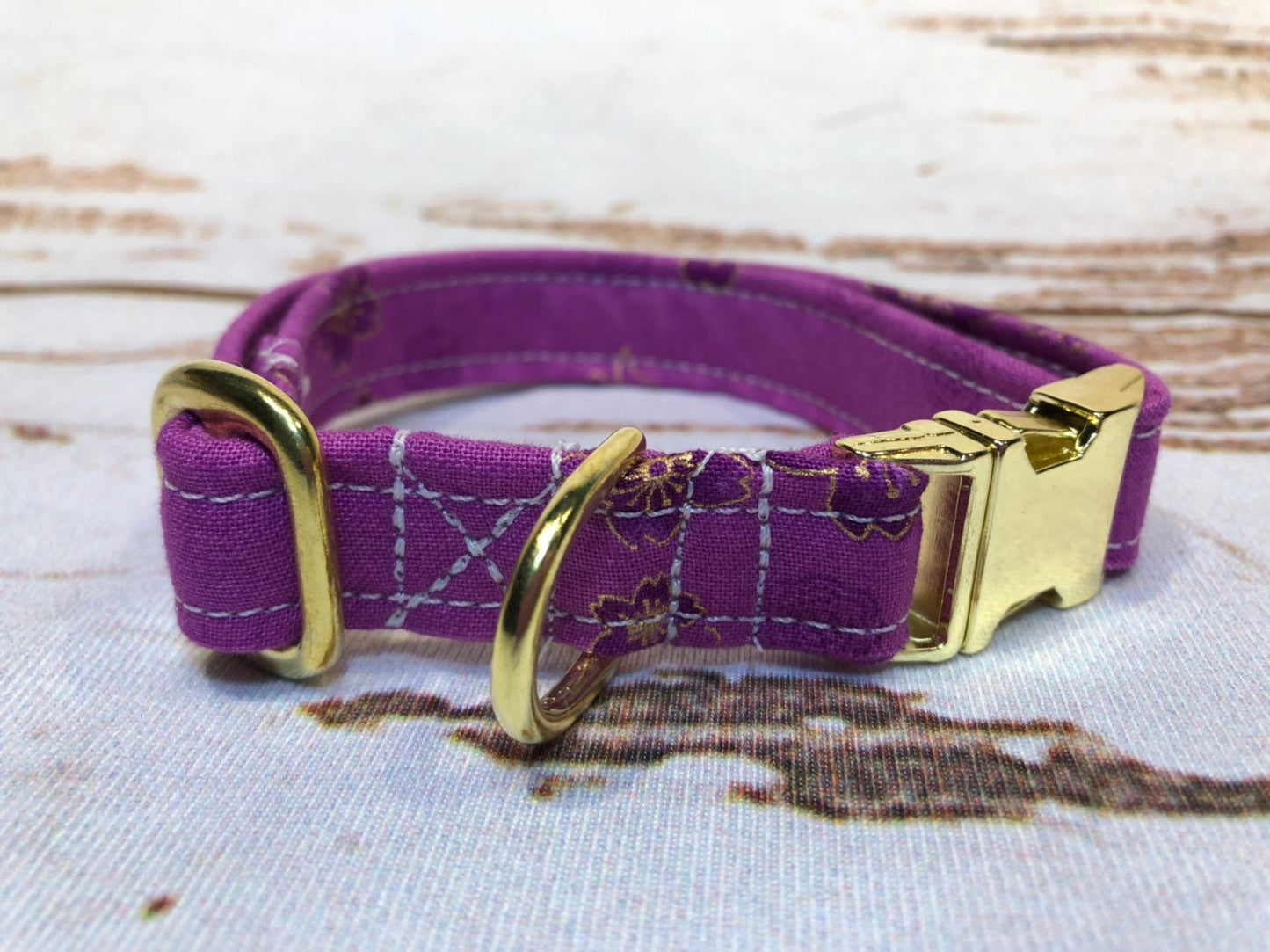 Dog Collar, adjustable collar, martingale collar, gold hardware, buckle dog collar, brass hardware, floral dog collar, purple floral