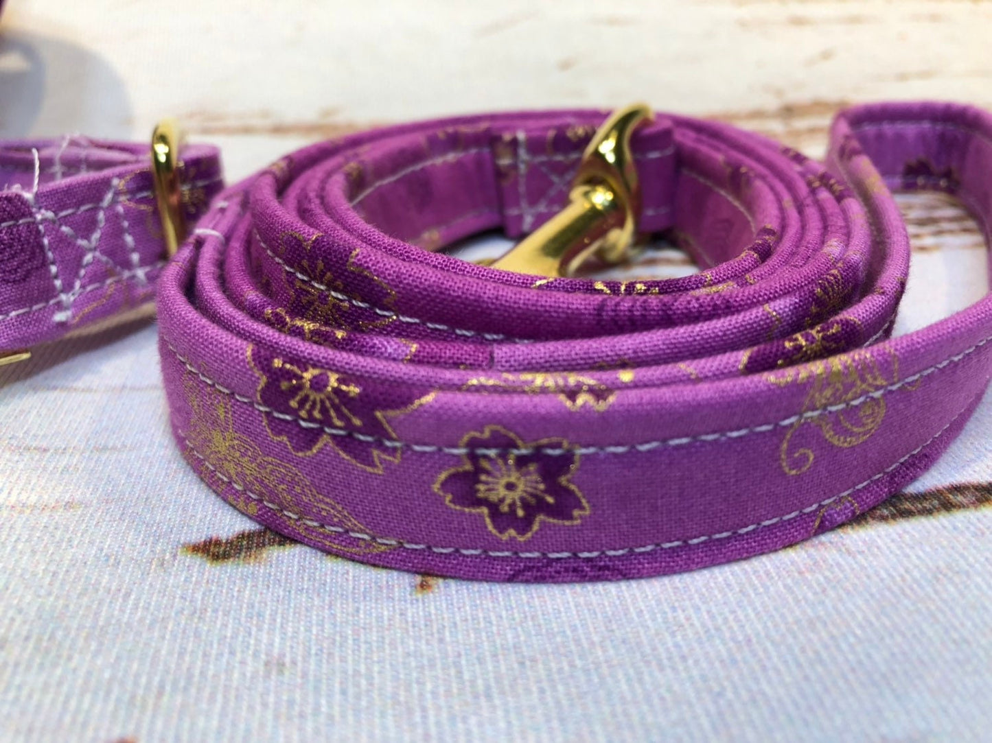 Dog harness, Harness and leash, step in harness, standard harness, dog harness set, brass hardware, floral dog harness, purple floral
