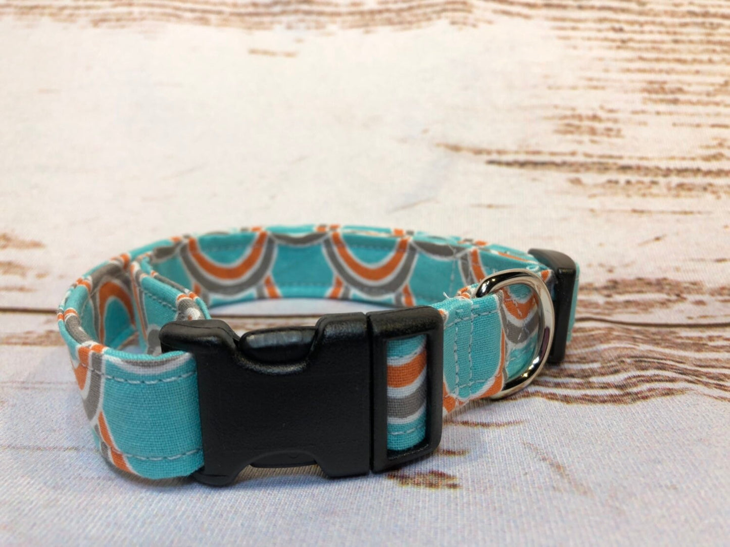 Dog Collar, dog collar girl, turquoise and orange dog collar, nylon dog collar, adjustable collar, buckle dog collar, adjustable, turquoise, orange, gray