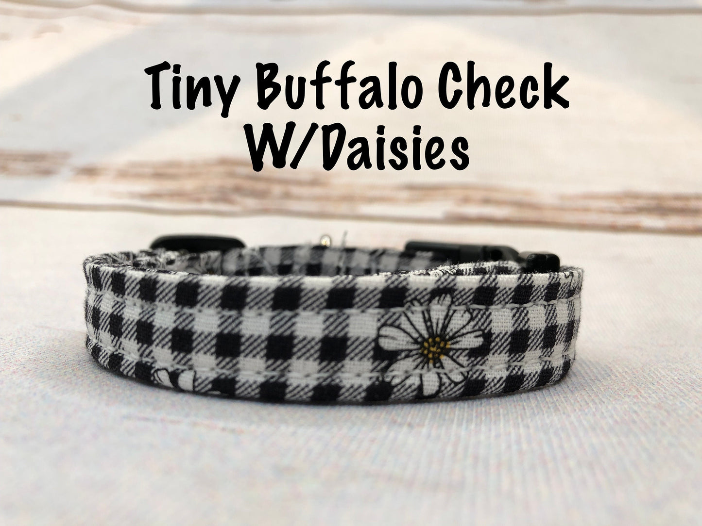 Gingham and daisy dog collar, girl dog collar, cute dog collar, side release collar, adjustable collar, gingham plaid, daisy dog collar