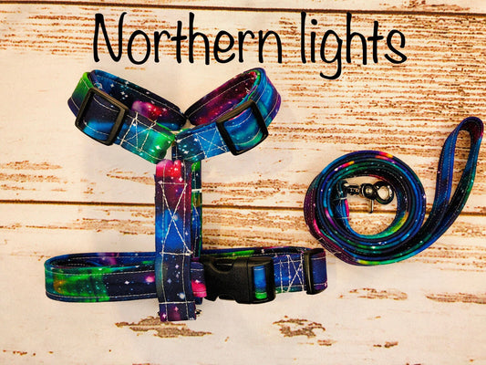 Dog harness, Harness and leash, step in harness, standard harness, dog harness set, galaxy dog harness, adjustable,  northern lights
