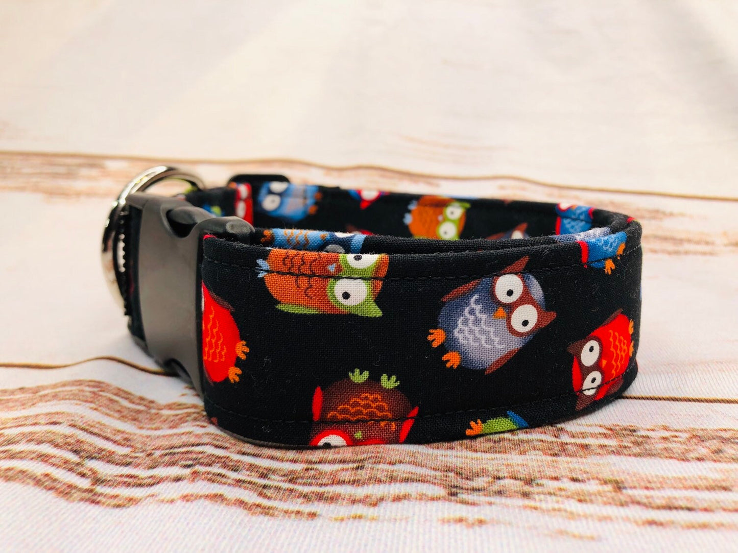 Dog Collar, girl dog collar, boy dog collar, owl pet collar, fabric, adjustable collar, buckle dog collar, owl dog collar, owls