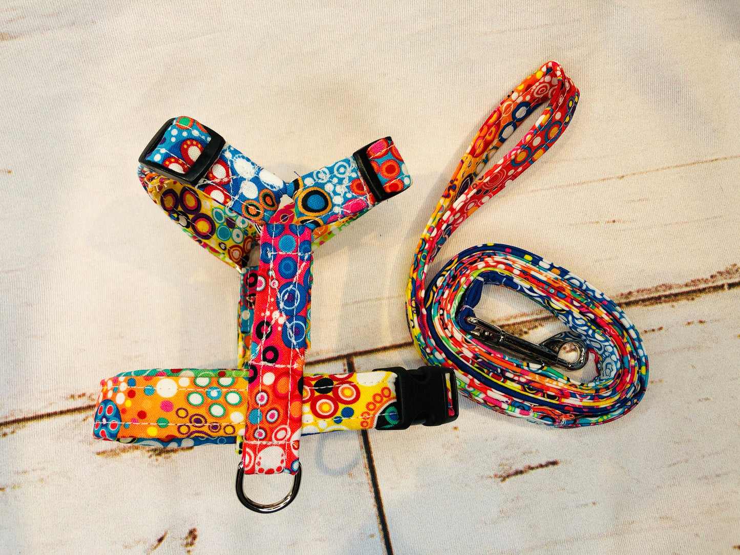 Dog harness, Harness and leash, step in harness, dog harness set, standard harness, roman dog harness, adjustable, Bright bubbles