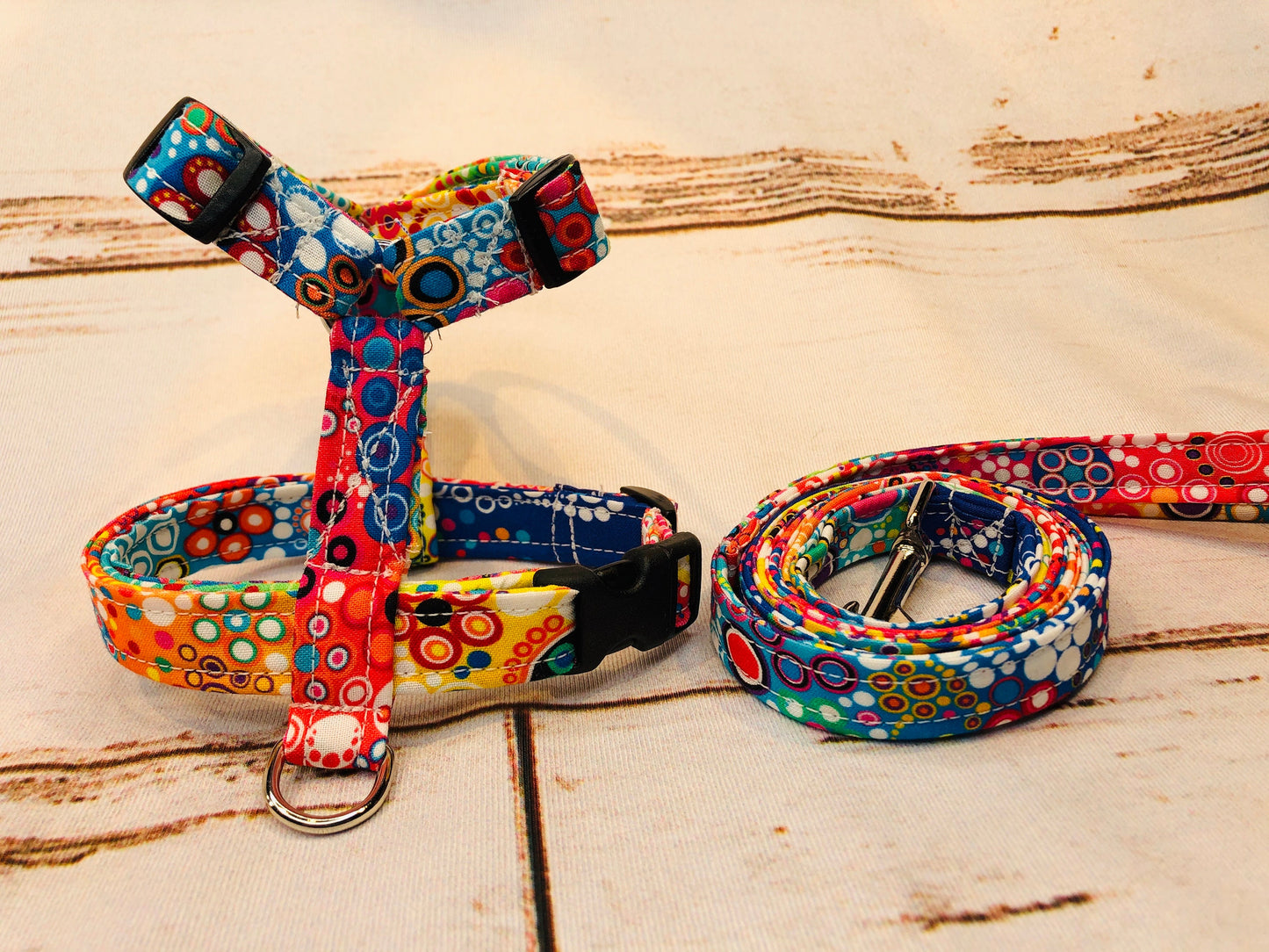Dog harness, Harness and leash, step in harness, dog harness set, standard harness, roman dog harness, adjustable, Bright bubbles