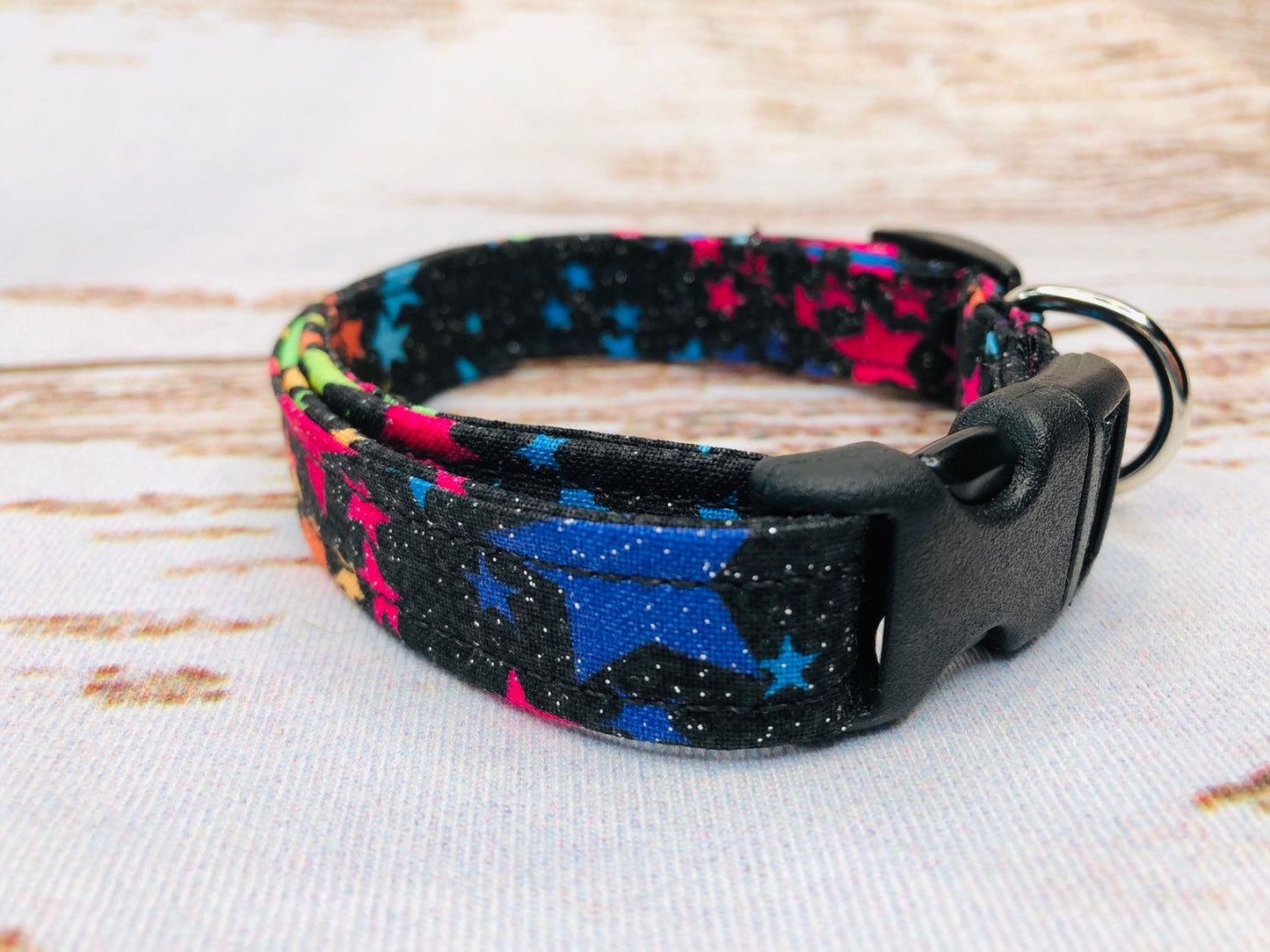 Dog Collar, girl dog collar, neon stars dog collar, adjustable collar, buckle dog collar, martingale, nylon, female dog collar, neon stars