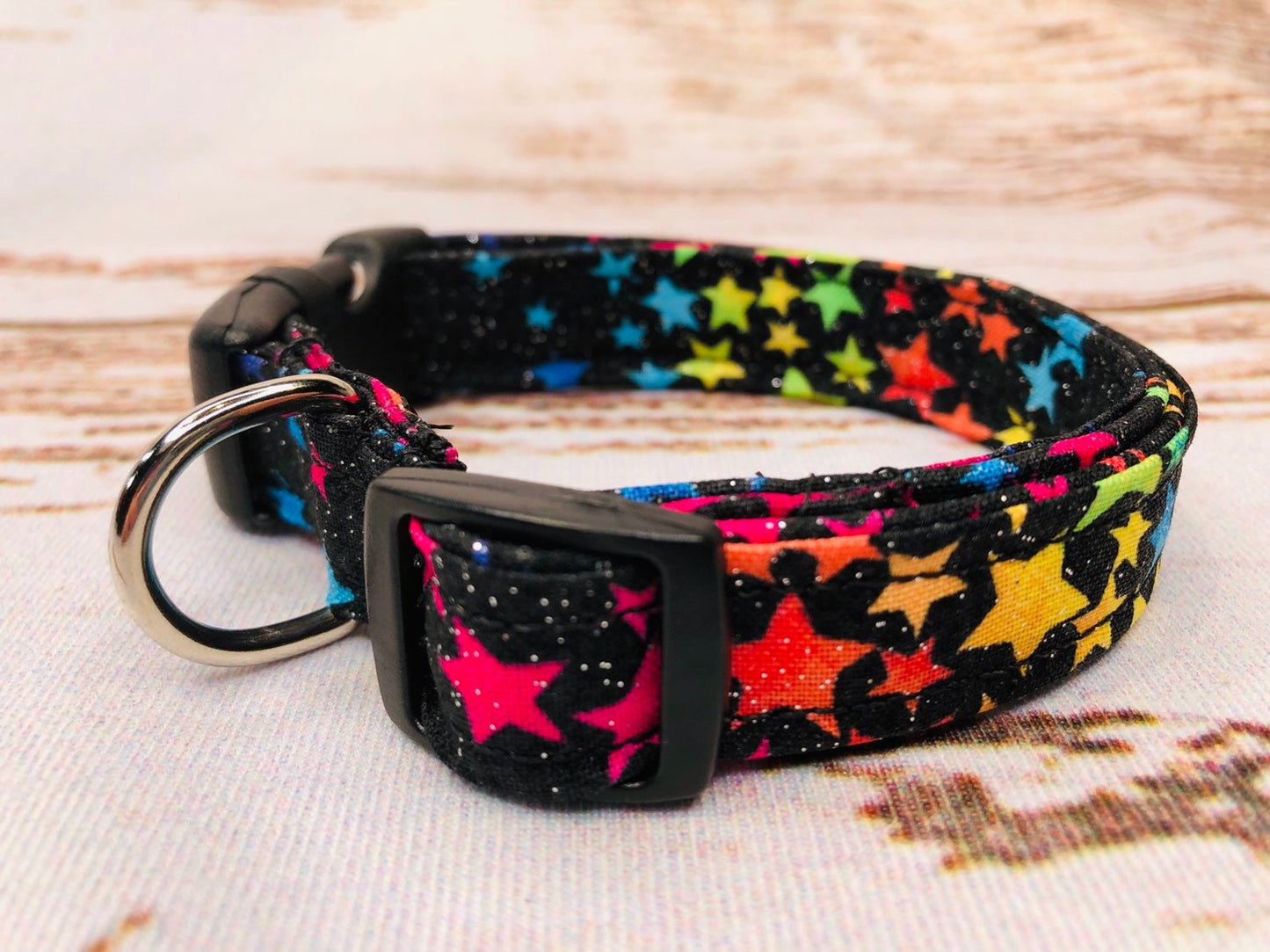 Dog Collar, girl dog collar, neon stars dog collar, adjustable collar, buckle dog collar, martingale, nylon, female dog collar, neon stars