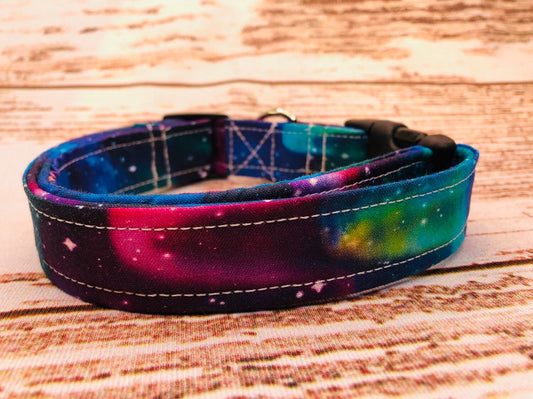 Northern lights Dog Collar, girl dog collar, boy dog collar, collar, fabric, adjustable collar, buckle dog collar, universe, northern lights