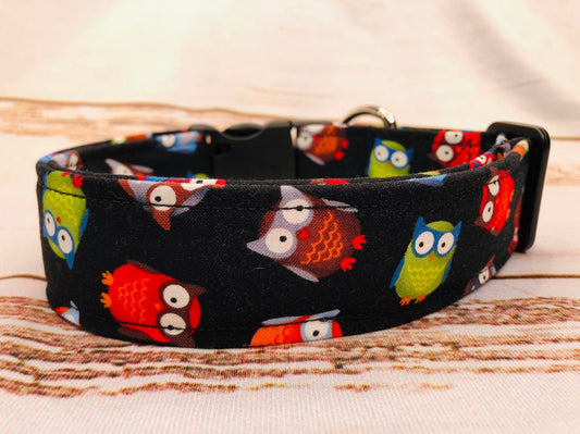 Dog Collar, girl dog collar, boy dog collar, owl pet collar, fabric, adjustable collar, buckle dog collar, owl dog collar, owls