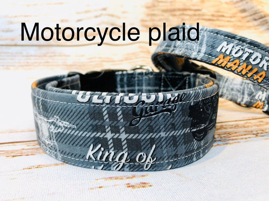 Dog Collar, motorcycle dog collar, boy dog collar, martingale collar, adjustable collar, buckle dog collar, nylon, Motorcycle, Plaid Collar