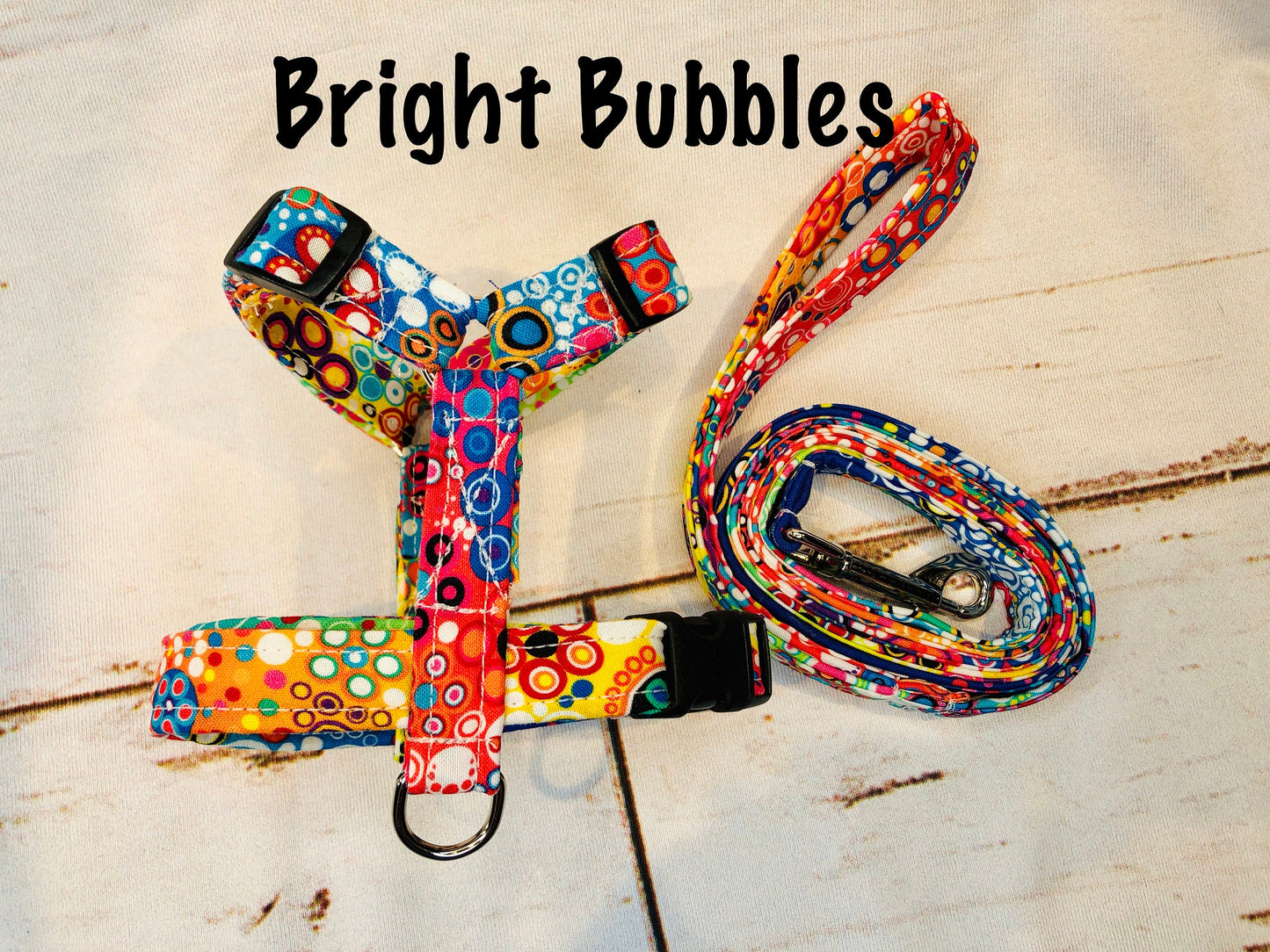 Dog harness, Harness and leash, step in harness, dog harness set, standard harness, roman dog harness, adjustable, Bright bubbles