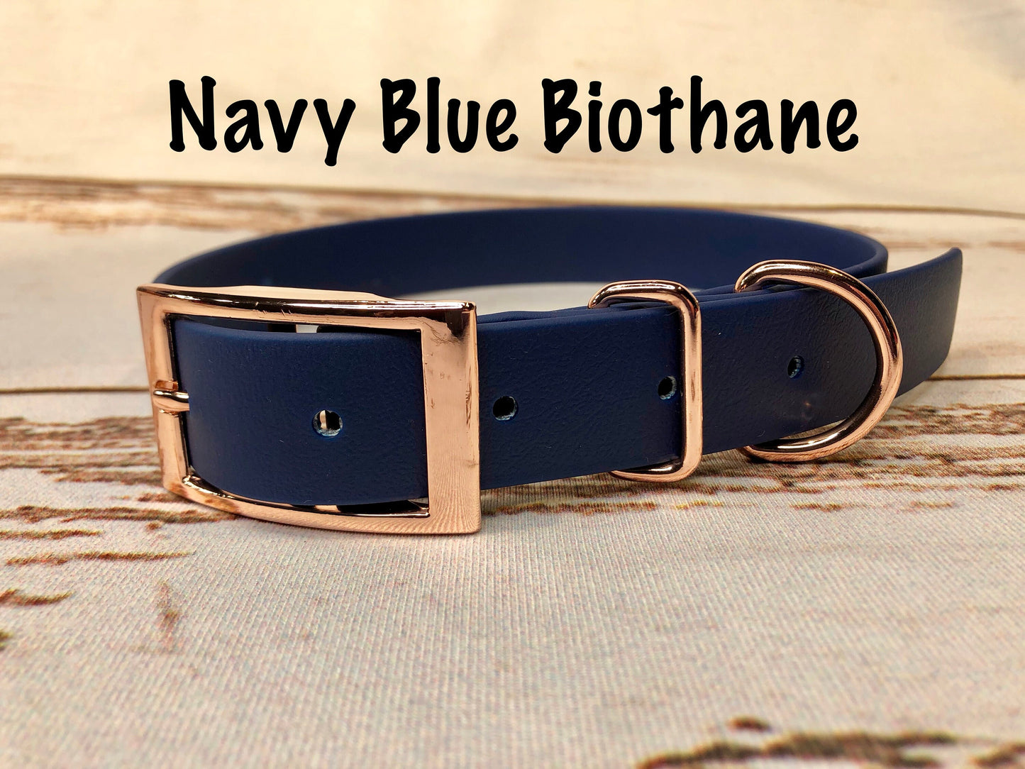 Biothane dog collar, Navy dog collar, dog collar, buckle dog collar, waterproof collar, Navy Blue, rose gold hardware, rose gold, Biothane