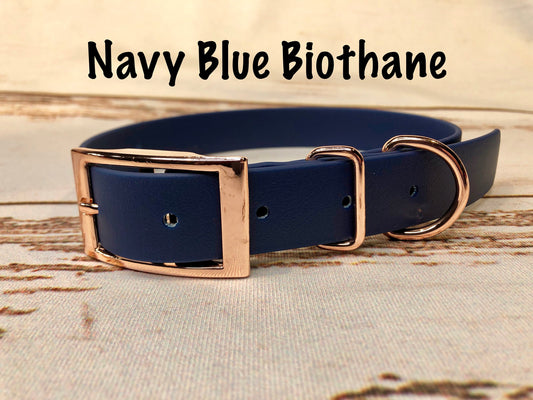 Biothane dog collar, Navy dog collar, dog collar, buckle dog collar, waterproof collar, Navy Blue, rose gold hardware, rose gold, Biothane