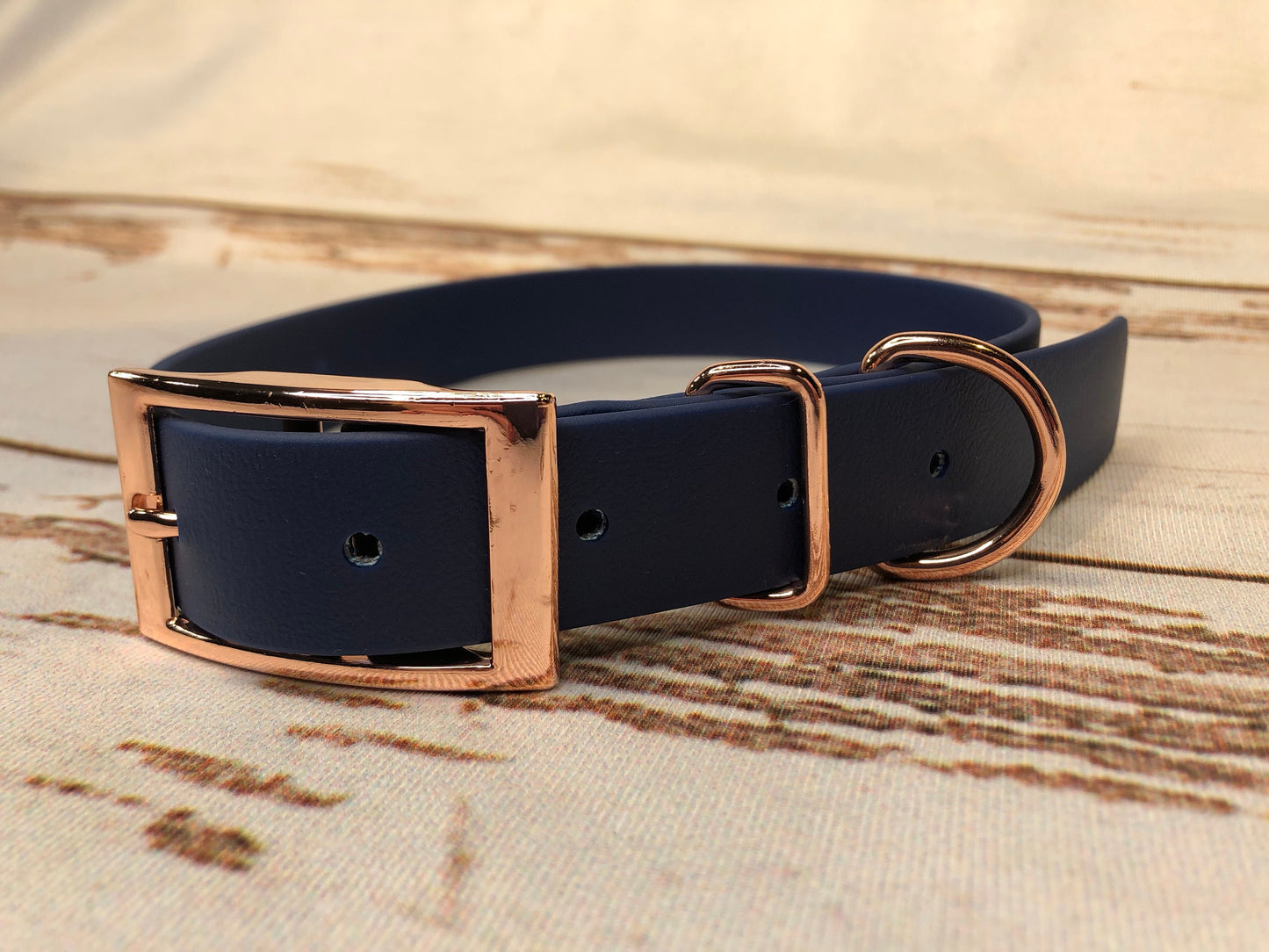 Biothane dog collar, Navy dog collar, dog collar, buckle dog collar, waterproof collar, Navy Blue, rose gold hardware, rose gold, Biothane