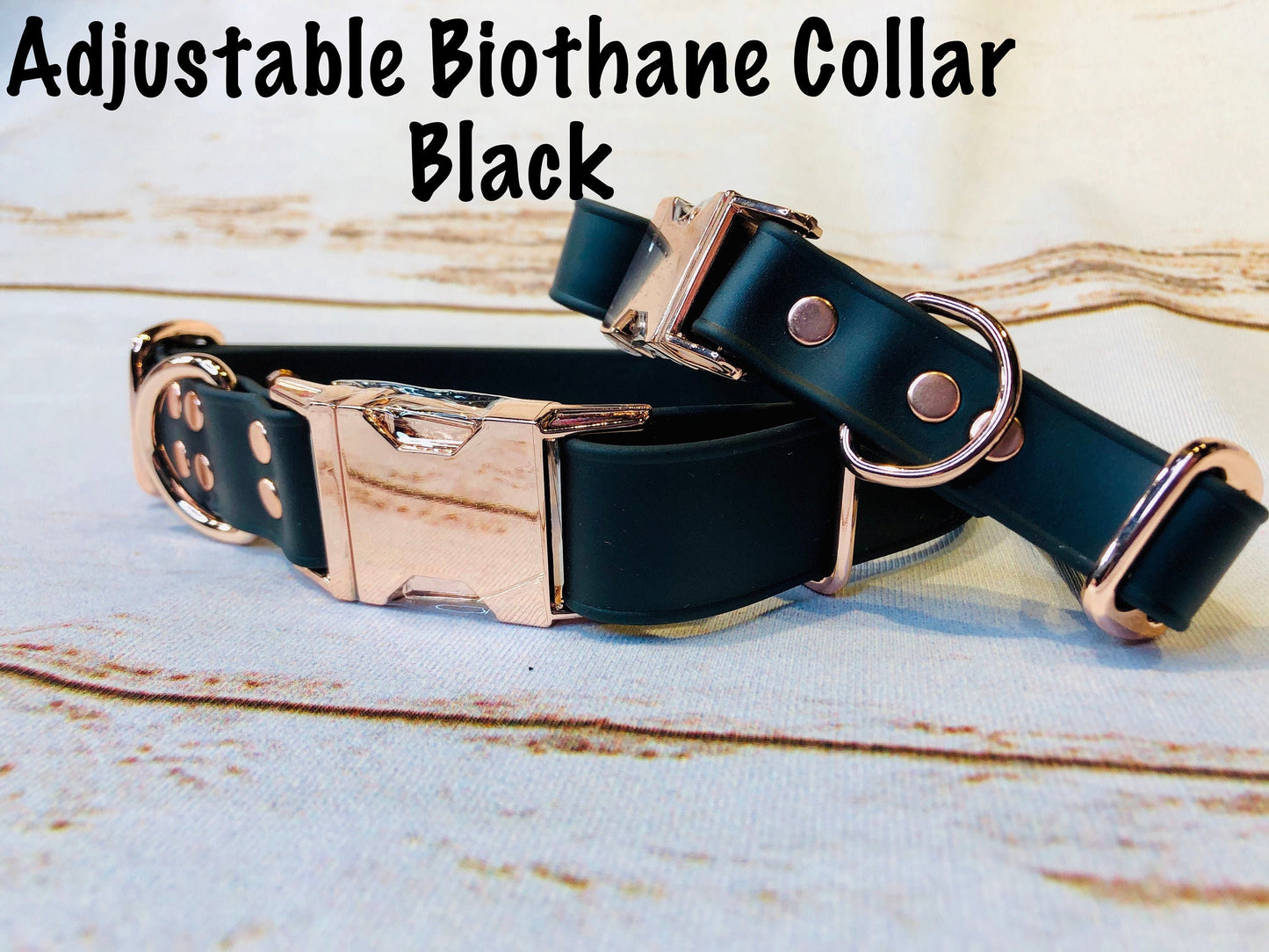 Biothane dog collar, black dog collar, dog collar, buckle dog collar, waterproof collar, Adjustable Biothane Dog Collar, rose gold hardware