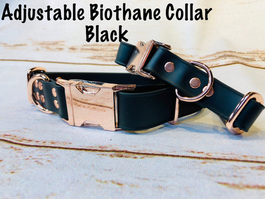 Biothane dog collar, black dog collar, dog collar, buckle dog collar, waterproof collar, Adjustable Biothane Dog Collar, rose gold hardware