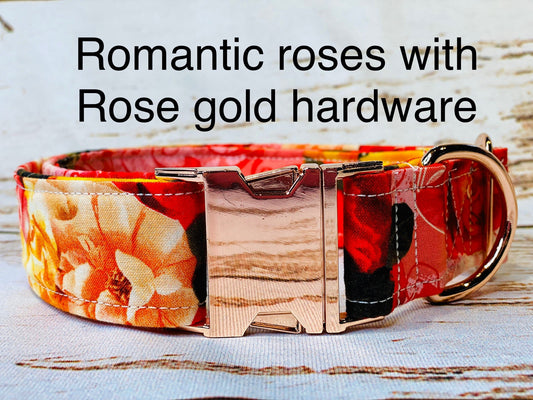 Floral dog collar, rose gold dog collar, girl dog collar, adjustable collar, washable collar, side release collar, rose gold, roses, floral