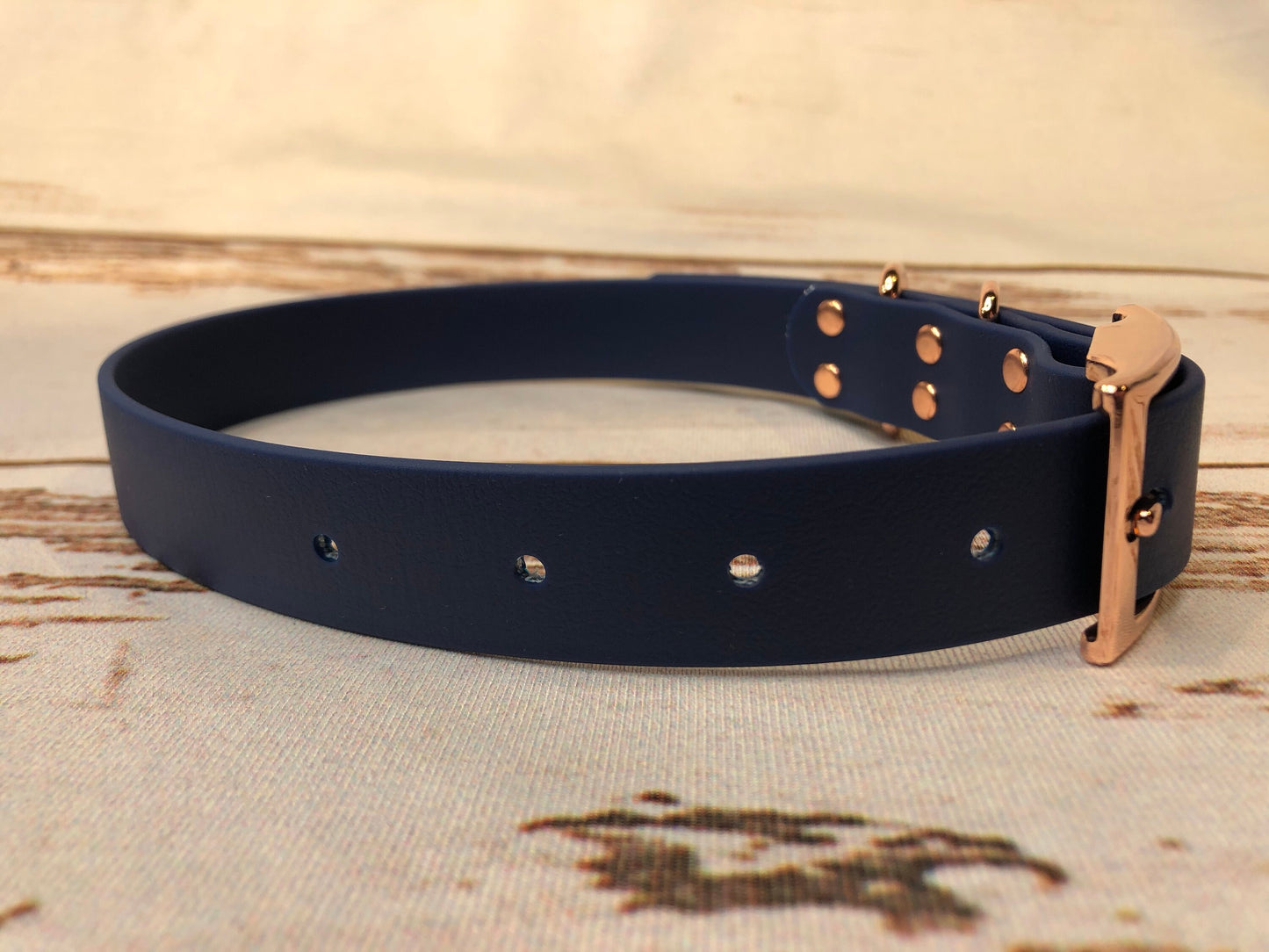 Biothane dog collar, Navy dog collar, dog collar, buckle dog collar, waterproof collar, Navy Blue, rose gold hardware, rose gold, Biothane