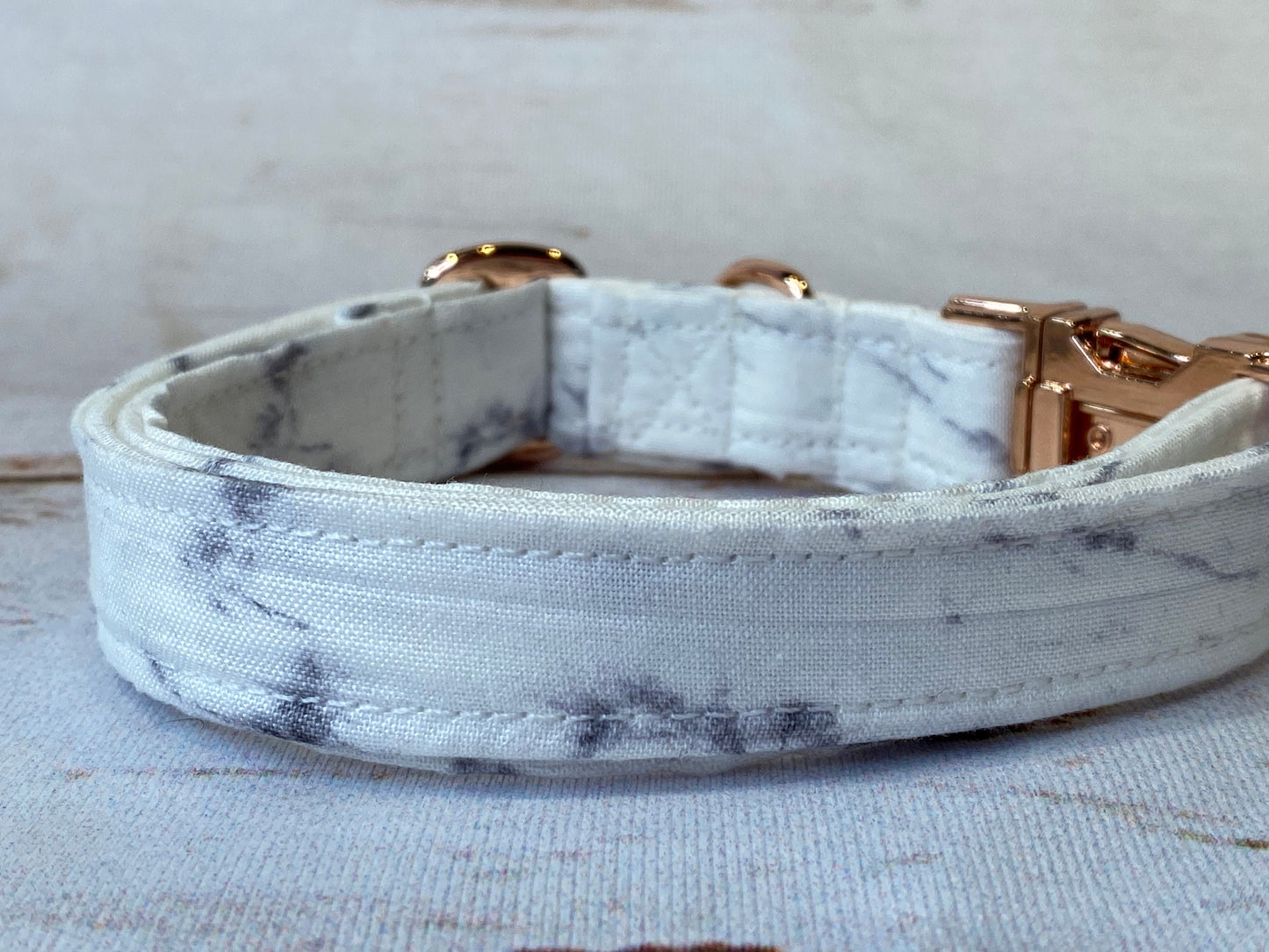 Dog Collar, adjustable collar, metal buckle, washable, marble dog collar, rose gold hardware, buckle dog collar, gray and white marble