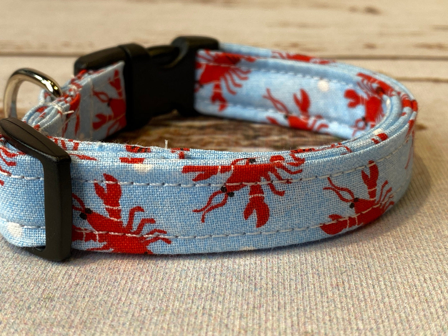 Lobster dog collar, funny dog collar, adjustable collar, washable collar, side release collar, eco friendly, red, blue, lobsters, unisex,