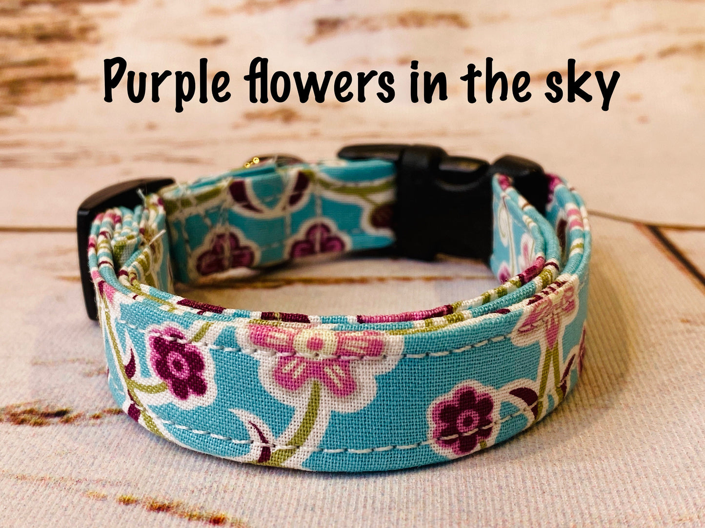 Floral dog collar, blue, purple, girl dog collar, side release dog collar, adjustable collar, fabric dog collar, washable, eco friendly, dog