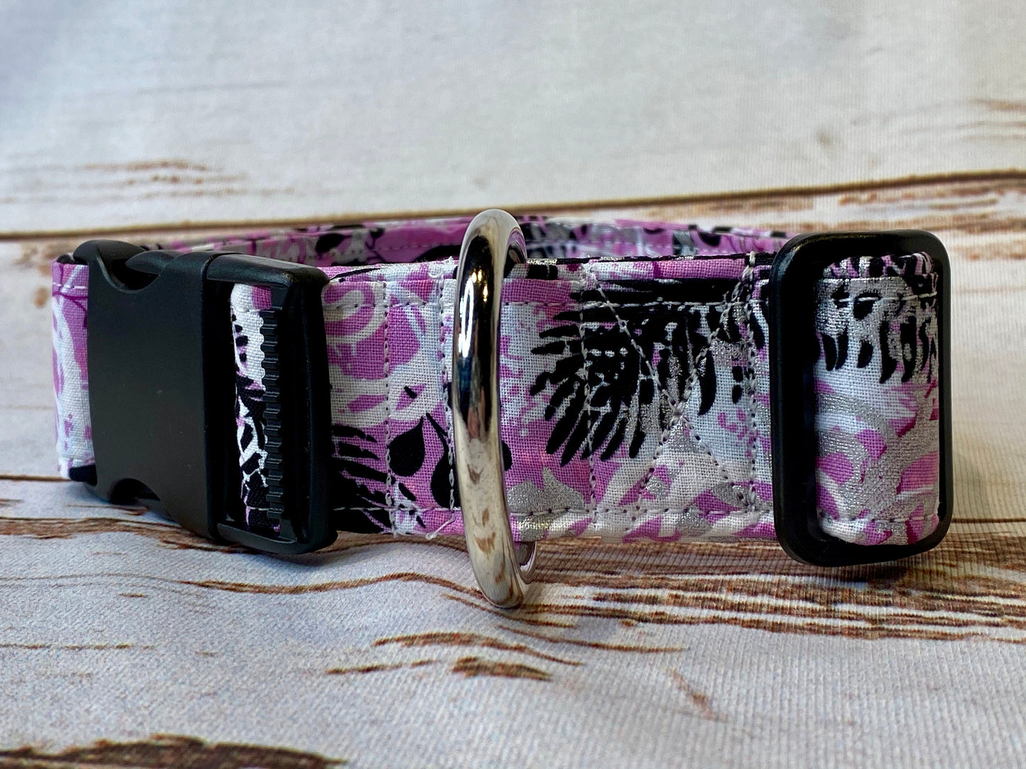 Dog Collar, dog collar female, Purple dog collar, martingale collar, adjustable collar, buckle dog collar, floral dog collar, Purple, Silver