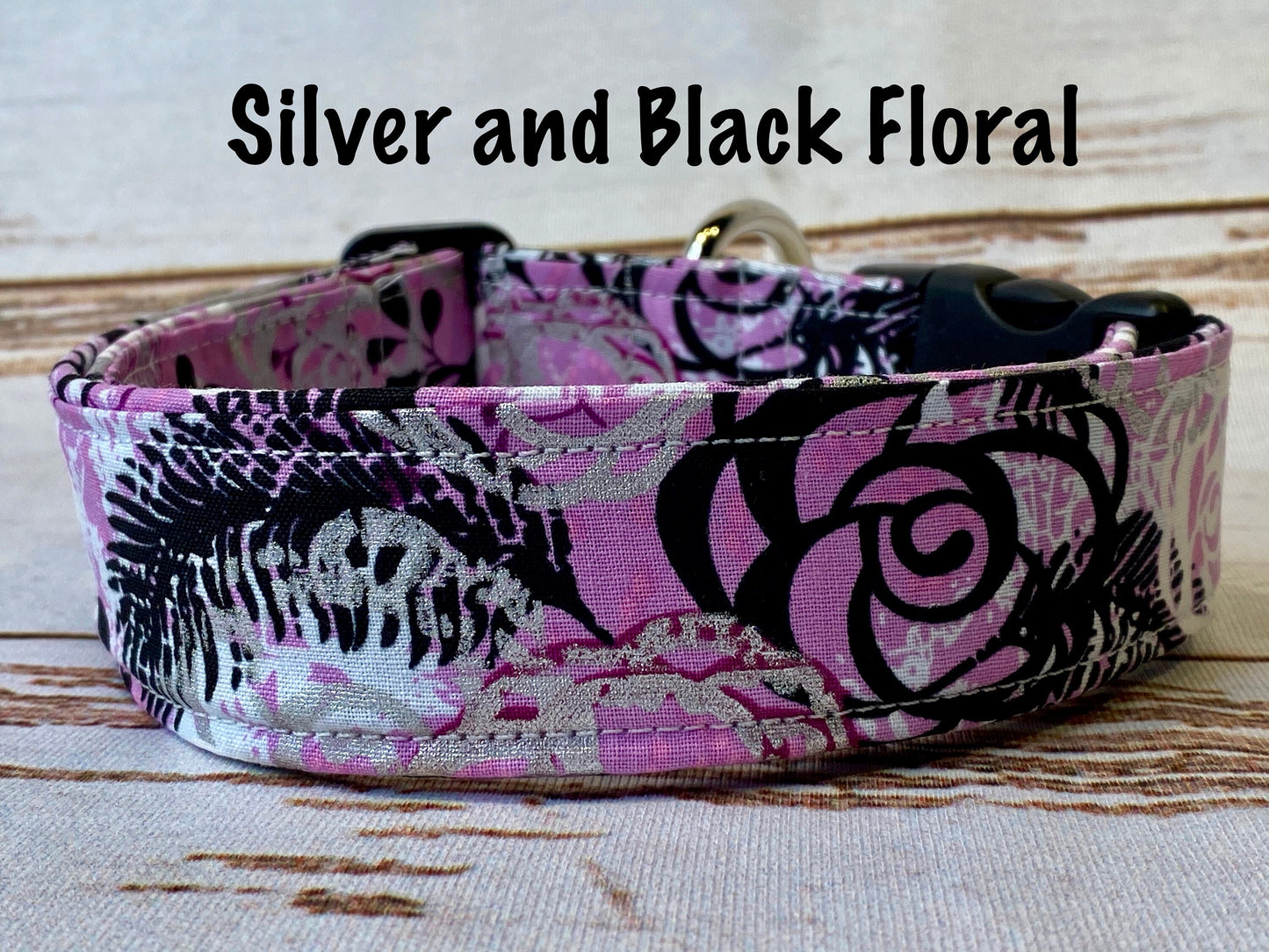 Dog Collar, dog collar female, Purple dog collar, martingale collar, adjustable collar, buckle dog collar, floral dog collar, Purple, Silver