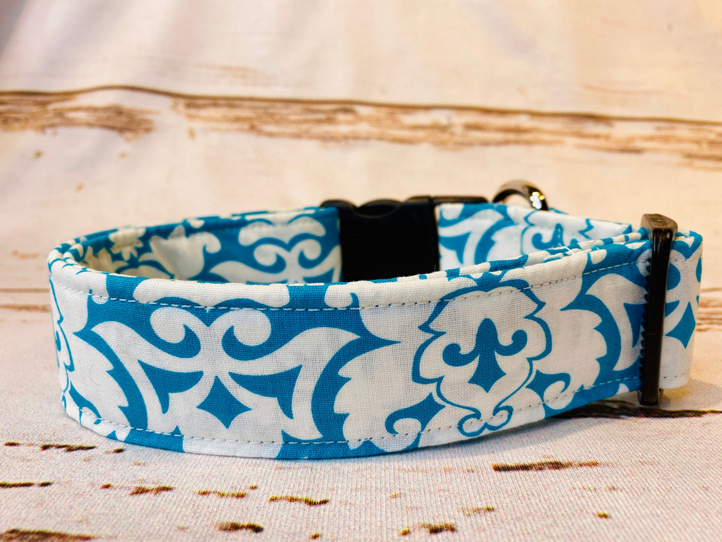 Dog Collar, girl dog collar, designer dog collar, adjustable collar, buckle dog collar, teal dog collar, aqua blue, fabric dog collar, fancy