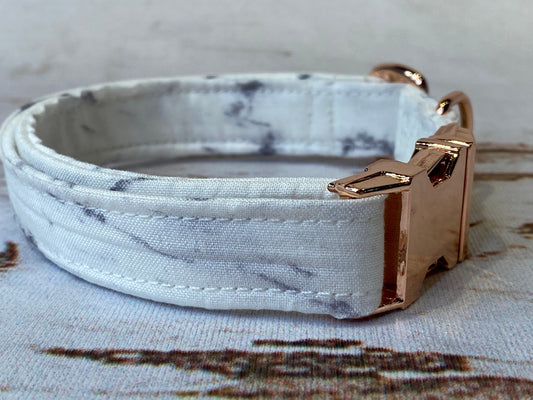 Dog Collar, adjustable collar, metal buckle, washable, marble dog collar, rose gold hardware, buckle dog collar, gray and white marble