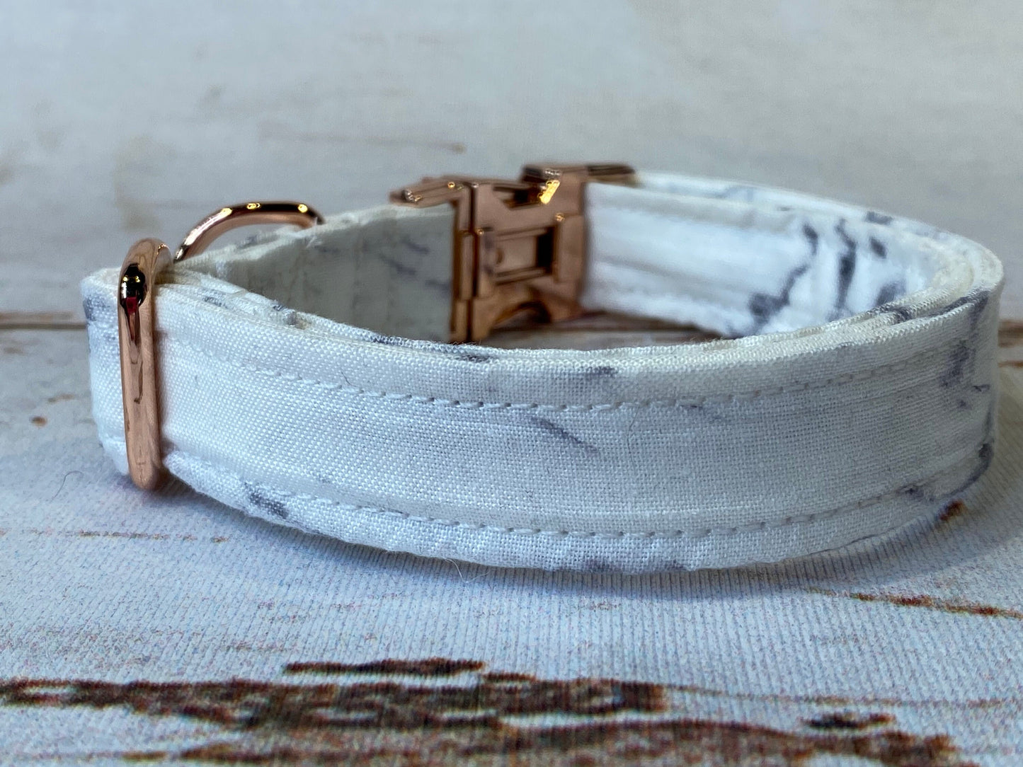 Dog Collar, adjustable collar, metal buckle, washable, marble dog collar, rose gold hardware, buckle dog collar, gray and white marble