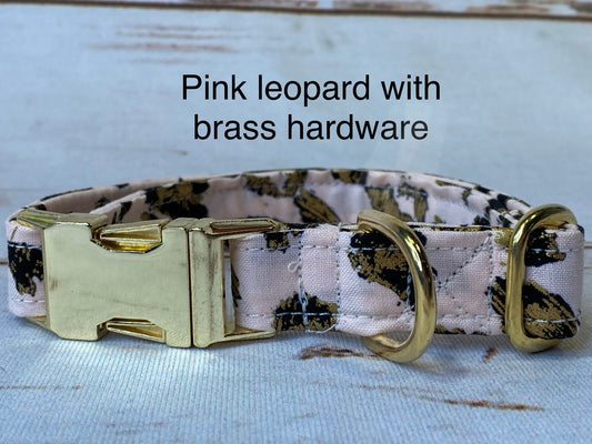 Pink leopard dog collar, brass hardware, pink leopard, dog collar, dog collar girl, adjustable, washable, brass, eco friendly collar, girl