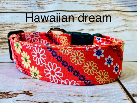 Floral dog collar, coral dog collar, adjustable collar, washable dog collar, eco friendly, side release collar, Hawaiian floral, girl dog