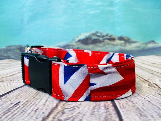 Dog Collar, flag dog collar, British dog collar, adjustable collar, buckle dog collar, British flag print, fabric dog collar, nylon collar