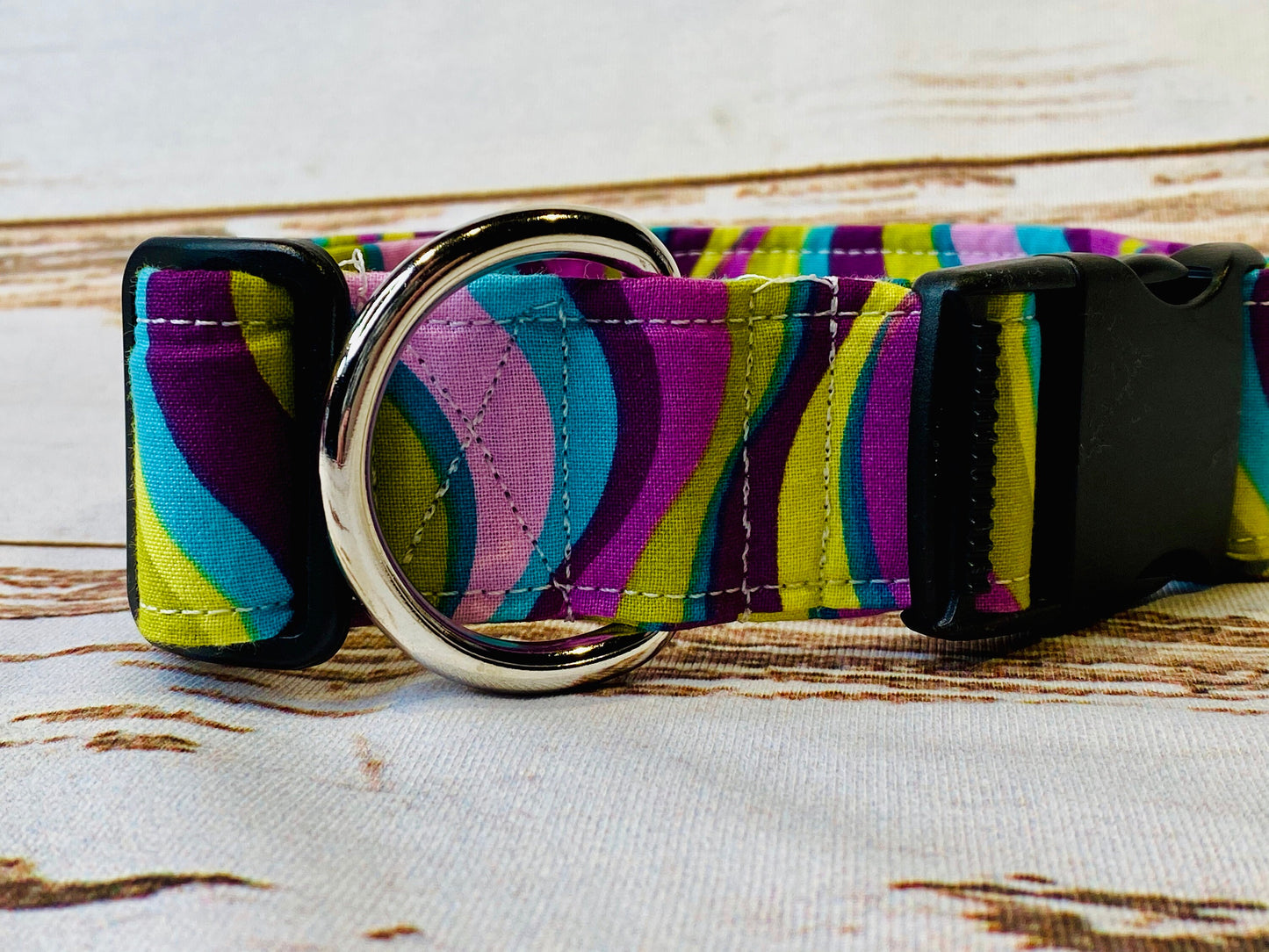 Retro dog collar, girl dog collar, purple, blue, green, adjustable collar, washable collar, side release collar, fabric dog collar, unisex