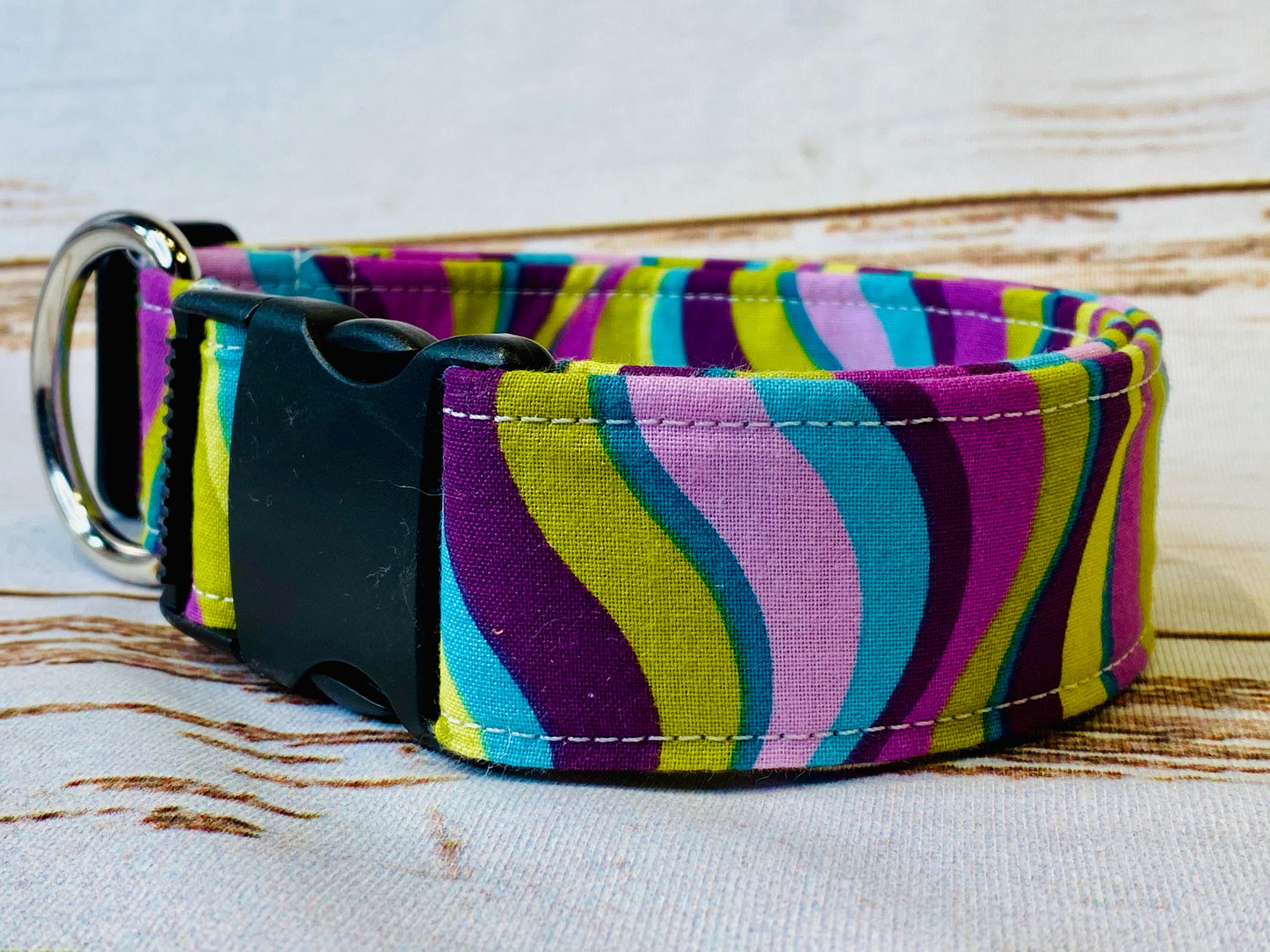Retro dog collar, girl dog collar, purple, blue, green, adjustable collar, washable collar, side release collar, fabric dog collar, unisex