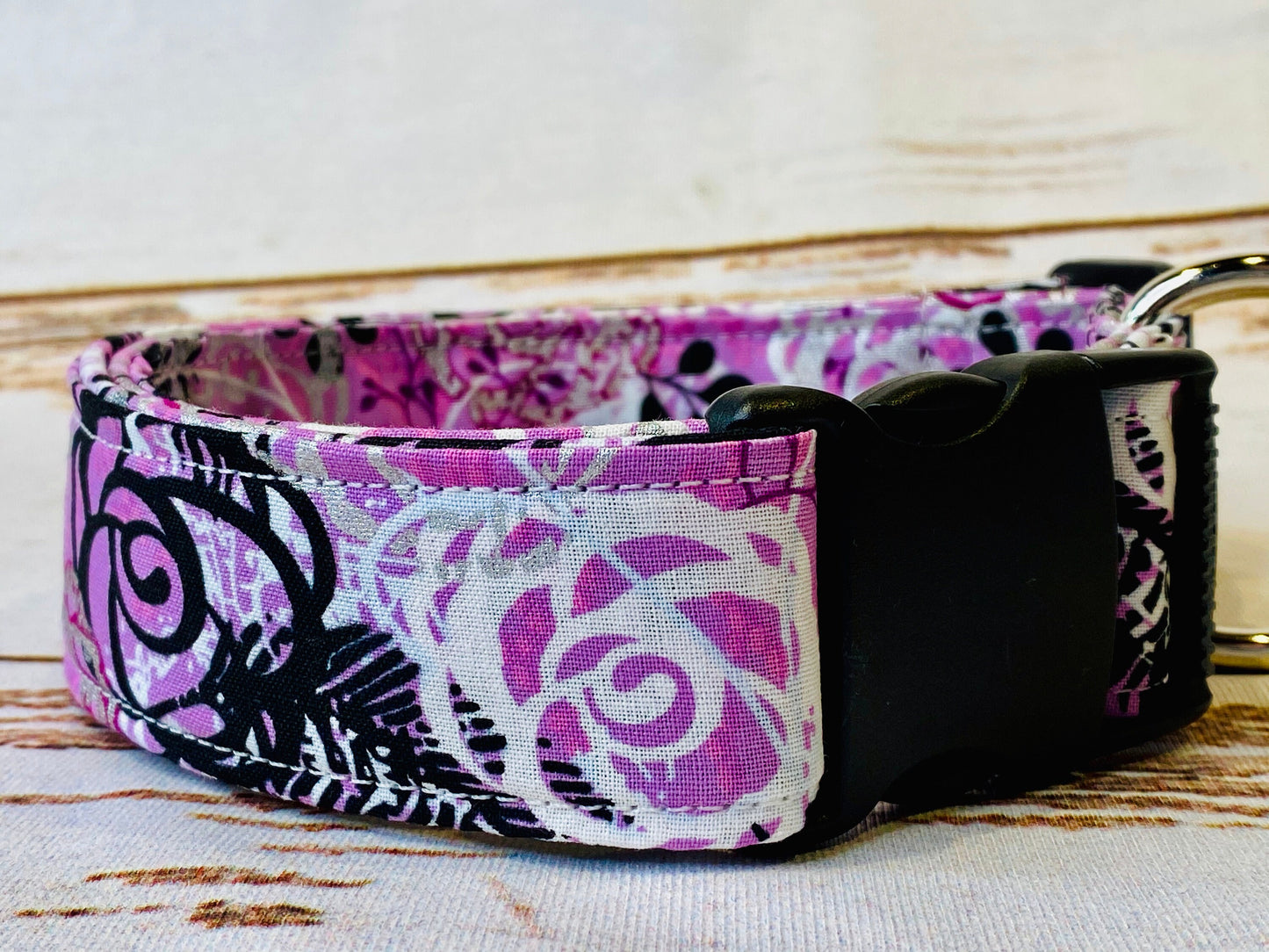 Dog Collar, dog collar female, Purple dog collar, martingale collar, adjustable collar, buckle dog collar, floral dog collar, Purple, Silver