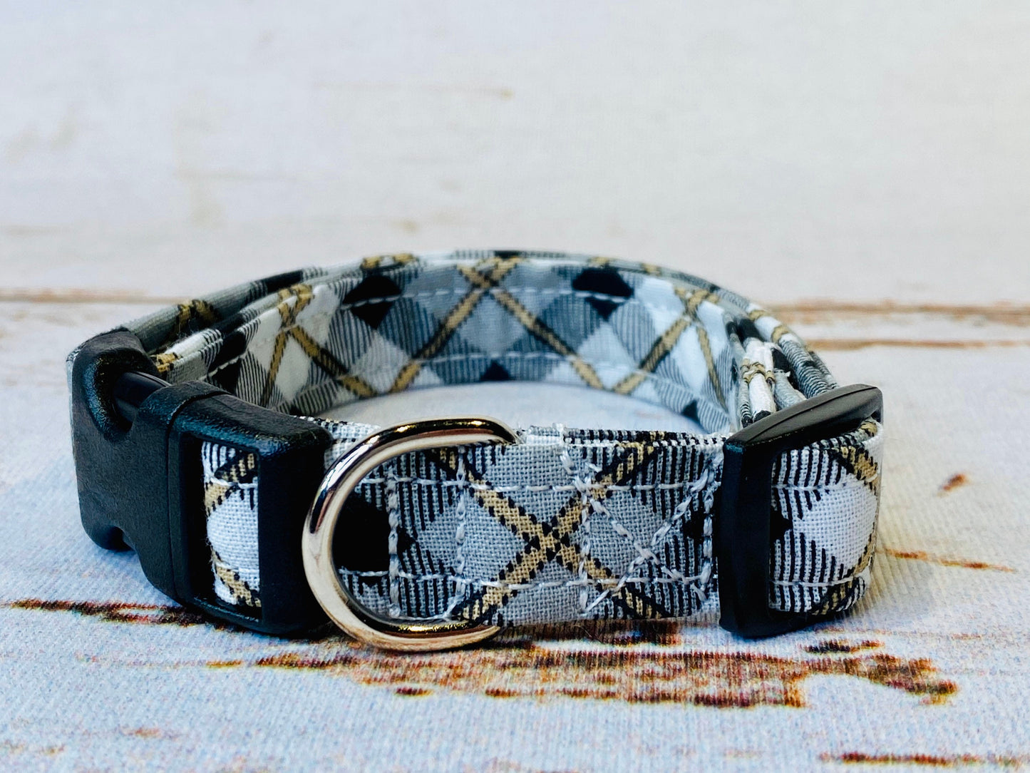 Dog Collar, dog collar girl, dog collar boy, martingale collar, adjustable collar, buckle dog collar, gray and black plaid, plaid dog collar
