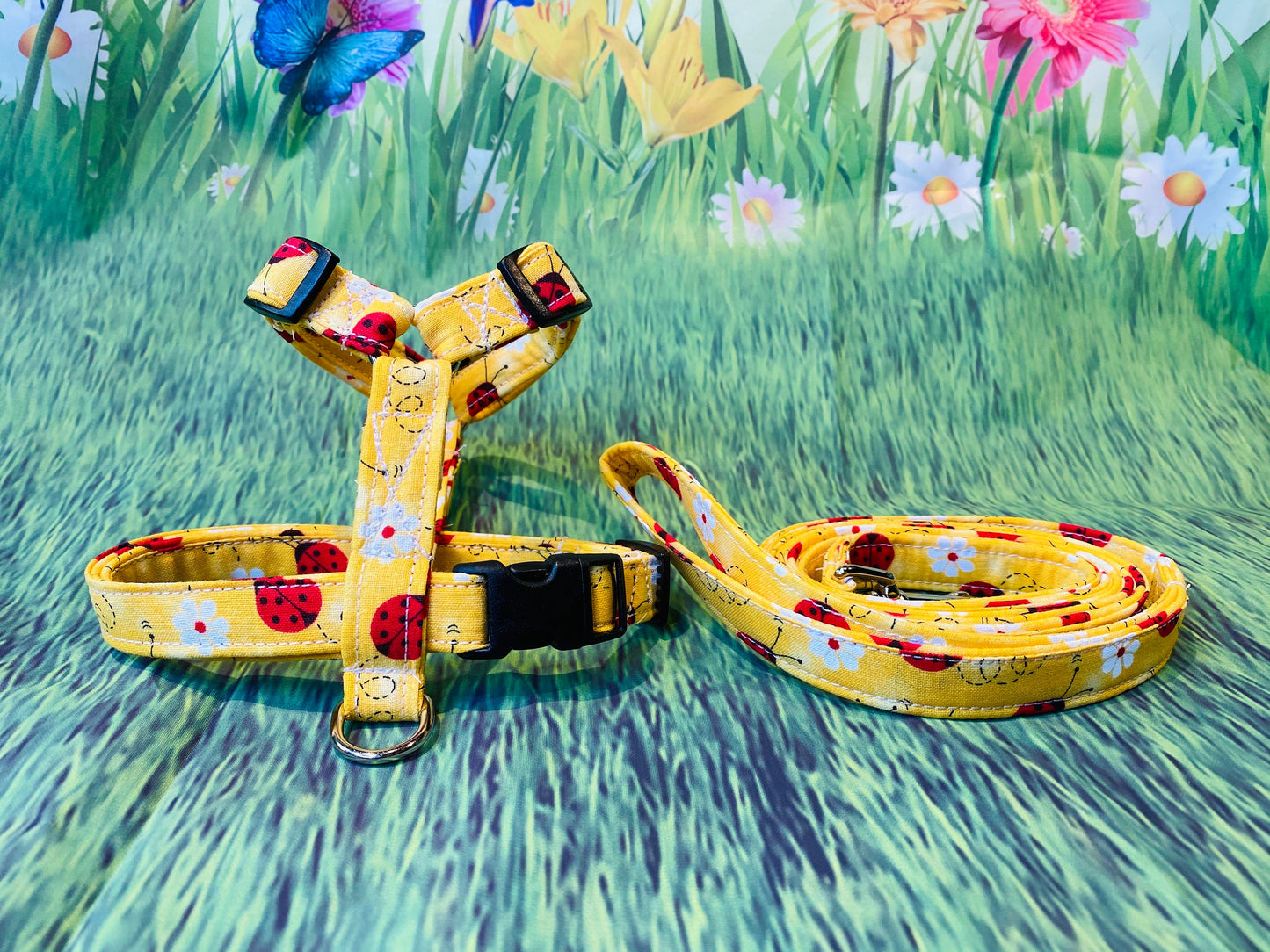 Dog harness, Harness and leash, step in harness, standard harness, dog harness set, adjustable harness, lady bug harness, daisy dog harness