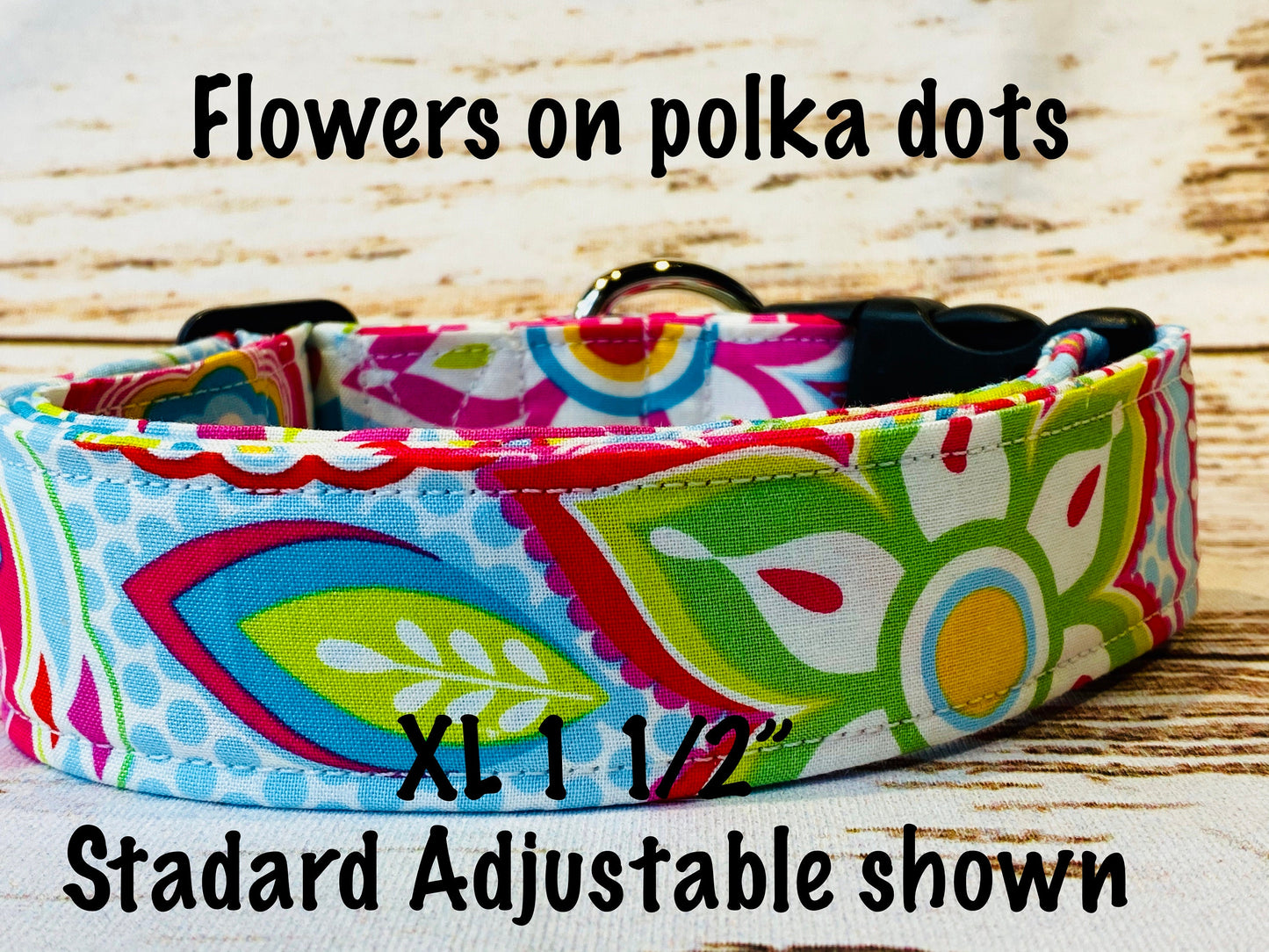 Dog Collar, girl dog collar, floral dog collar, adjustable collar, buckle dog collar, blue polka dot, floral collar, flower dog collar