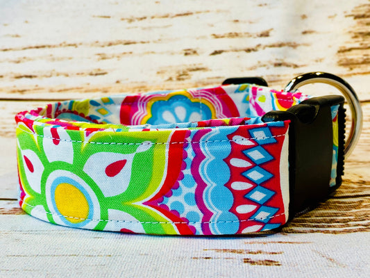 Dog Collar, girl dog collar, floral dog collar, adjustable collar, buckle dog collar, blue polka dot, floral collar, flower dog collar