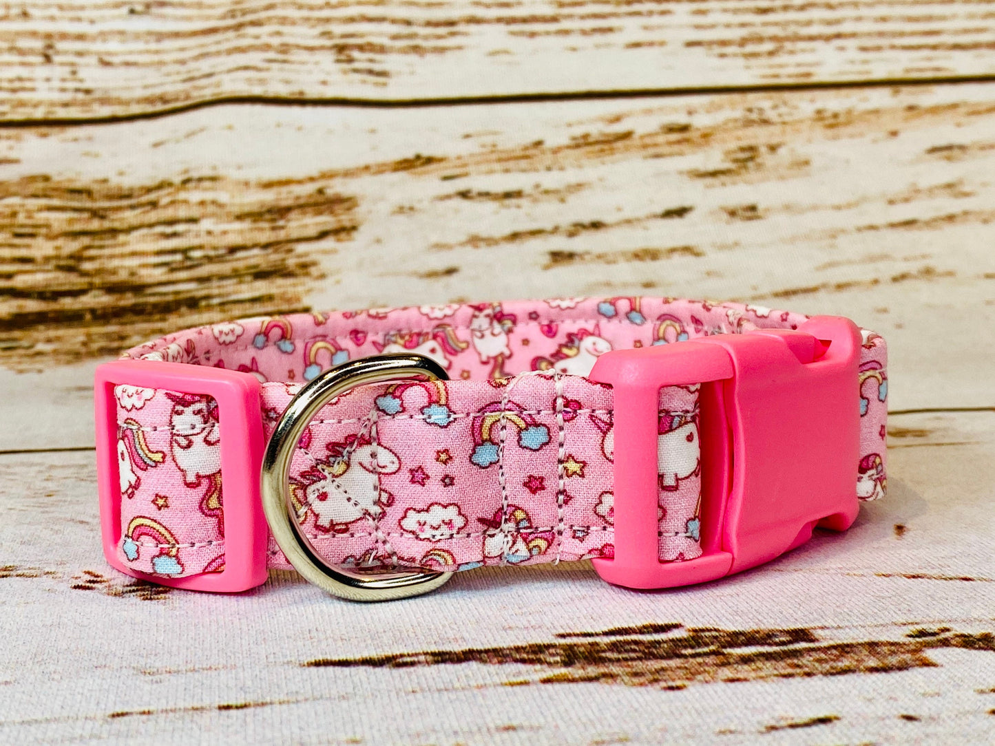 Chubby unicorn dog collar, unicorns, pink dog collar, girl dog collar, cubby unicorns, rainbows, adjustable, washable, eco friendly, fabric